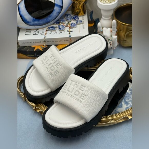 🆕 MARC JACOBS 🧿 NWOB The Lug Sole Slide Sandal, White Leather - Sz 38 US 8 - Picture 9 of 12